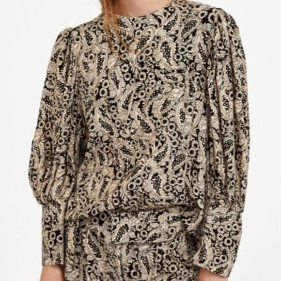 Zara Gold Puff Sleeve Blouse Like New Medium (255) - Picture 1 of 6